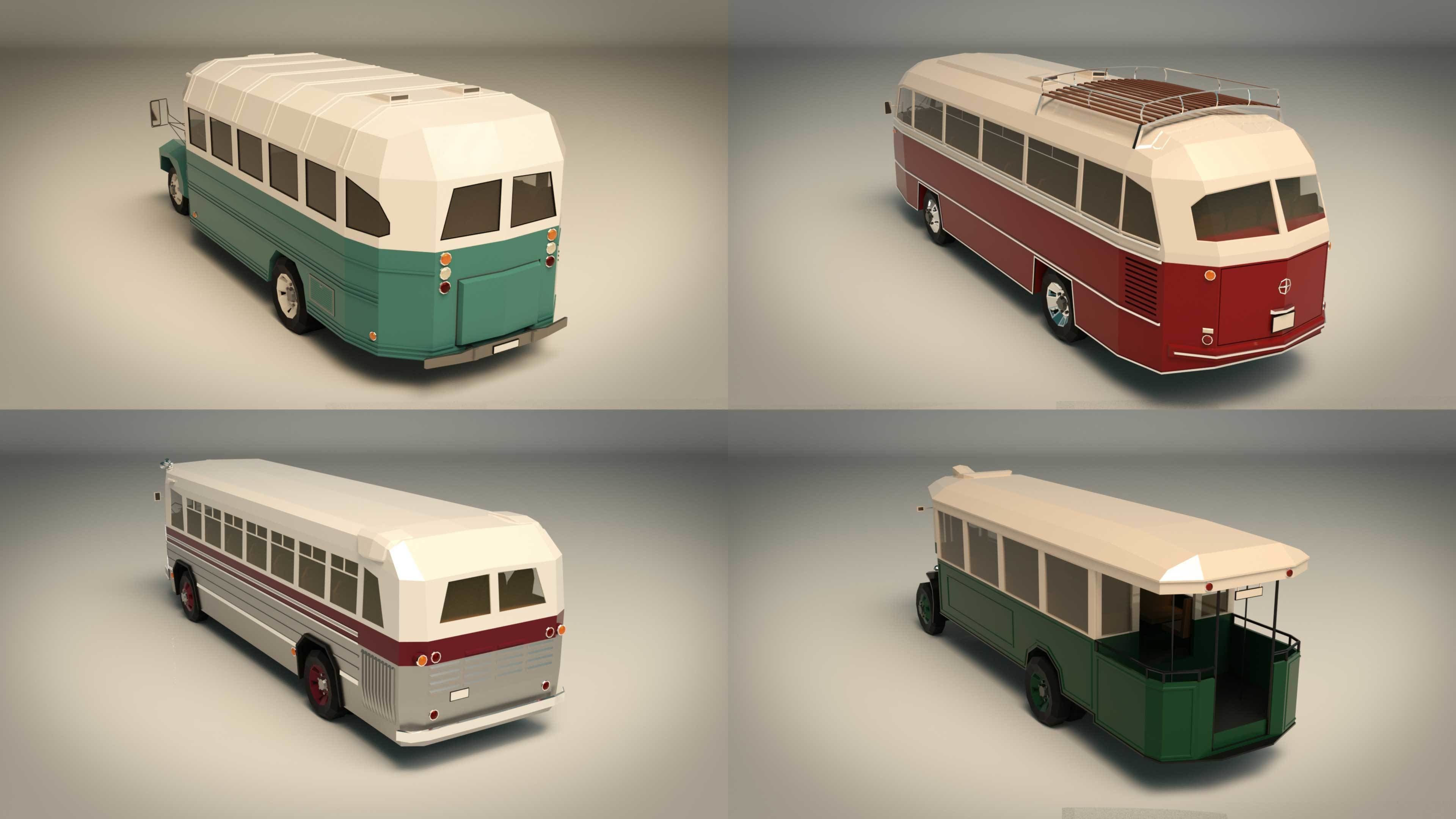 Low Poly Bus Pack 03 3D Model Collection_7