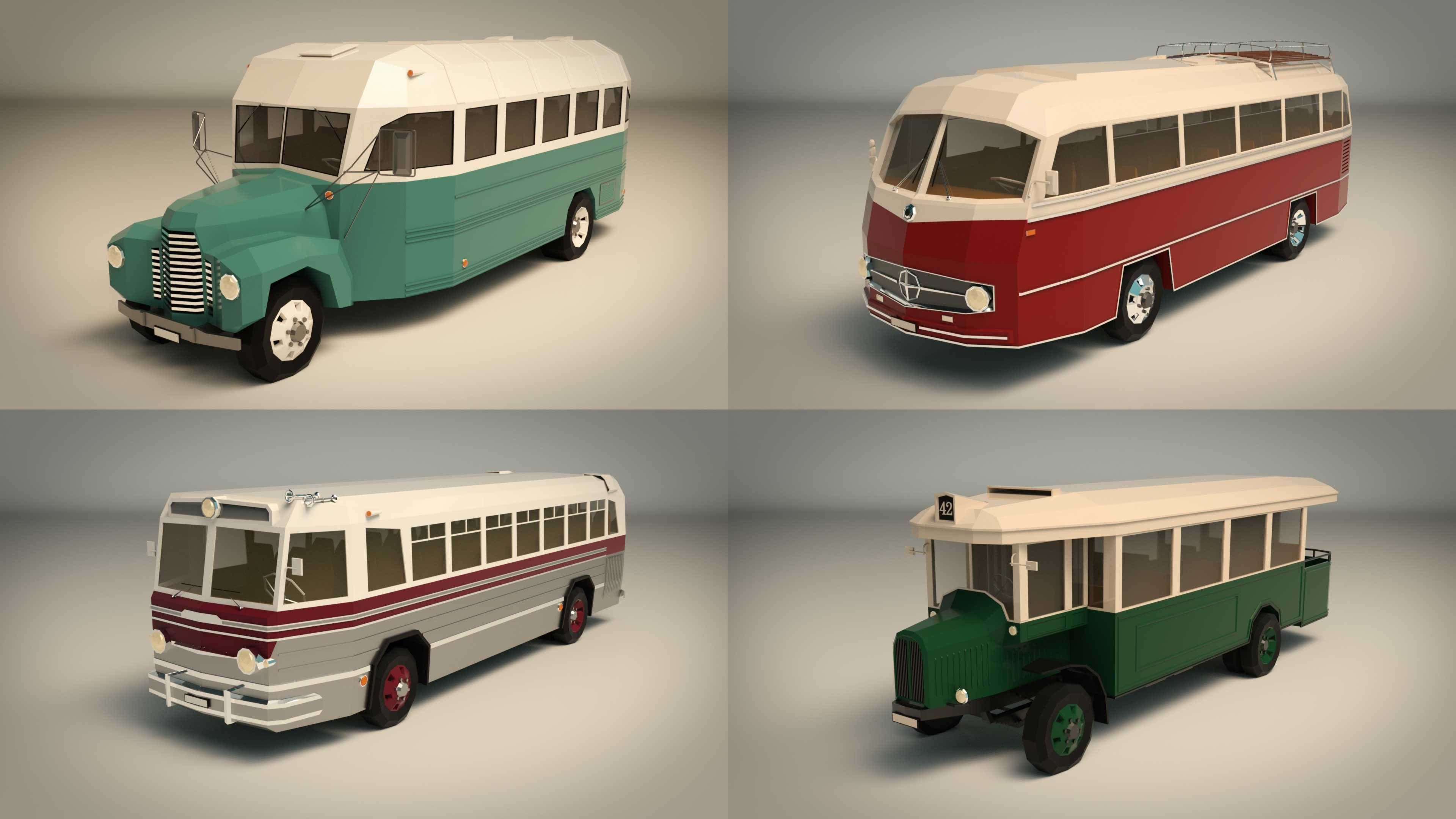 Low Poly Bus Pack 03 3D Model Collection_6