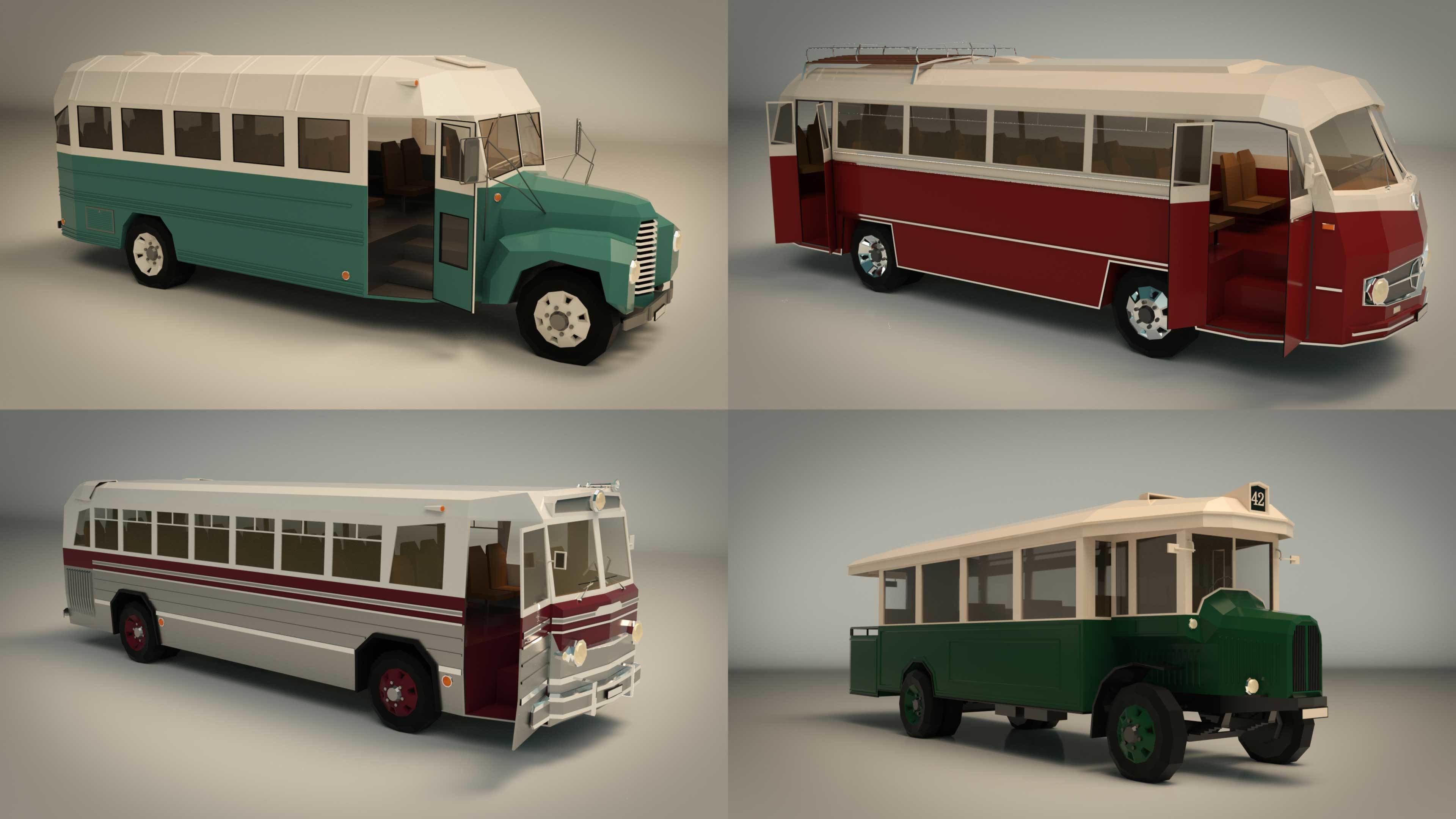Low Poly Bus Pack 03 3D Model Collection_12