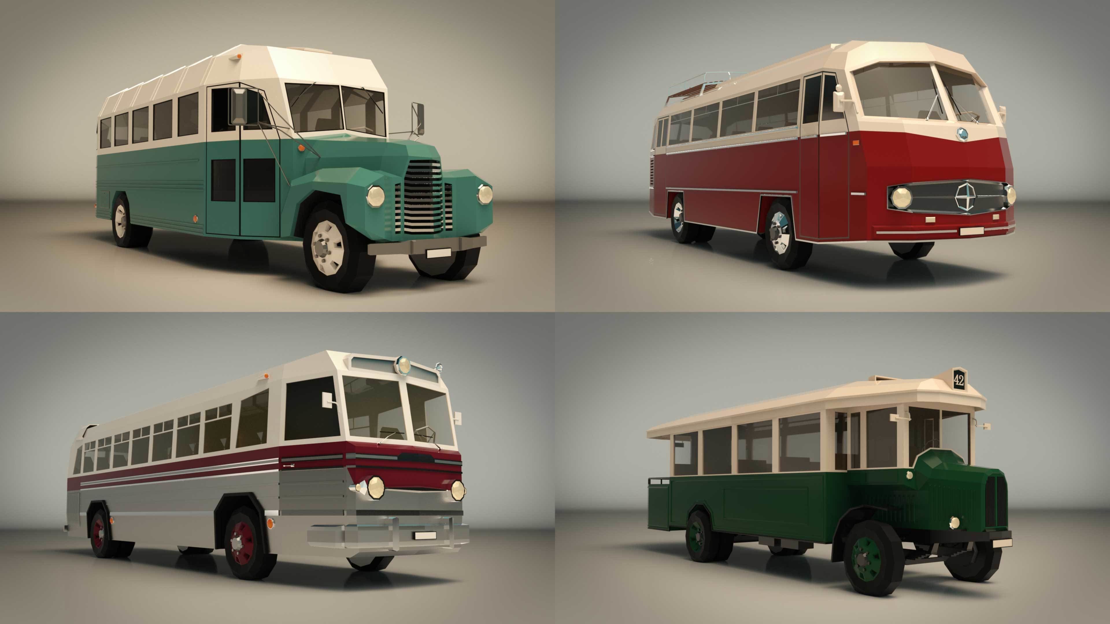 Low Poly Bus Pack 03 3D Model Collection_10