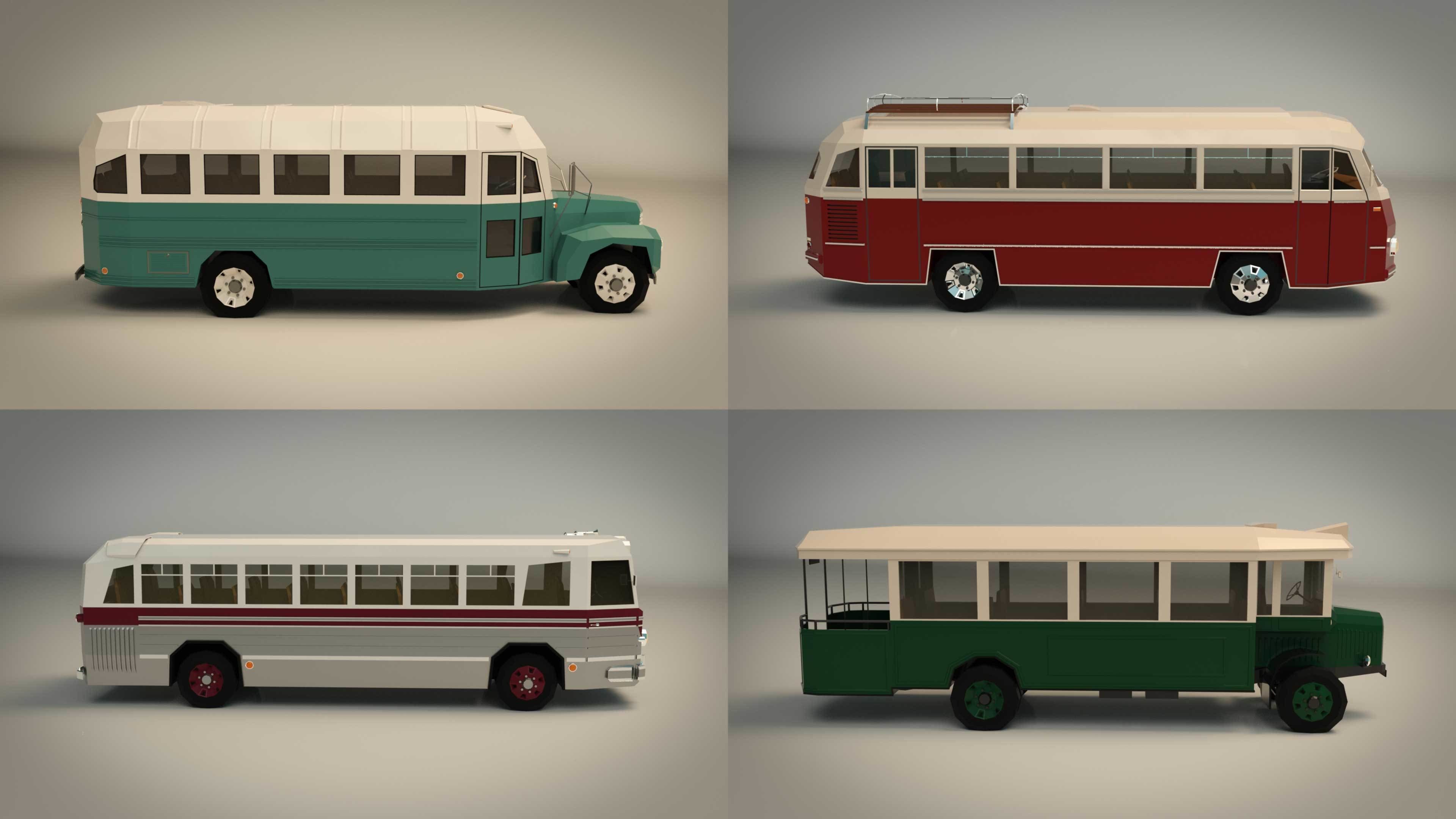 Low Poly Bus Pack 03 3D Model Collection_11
