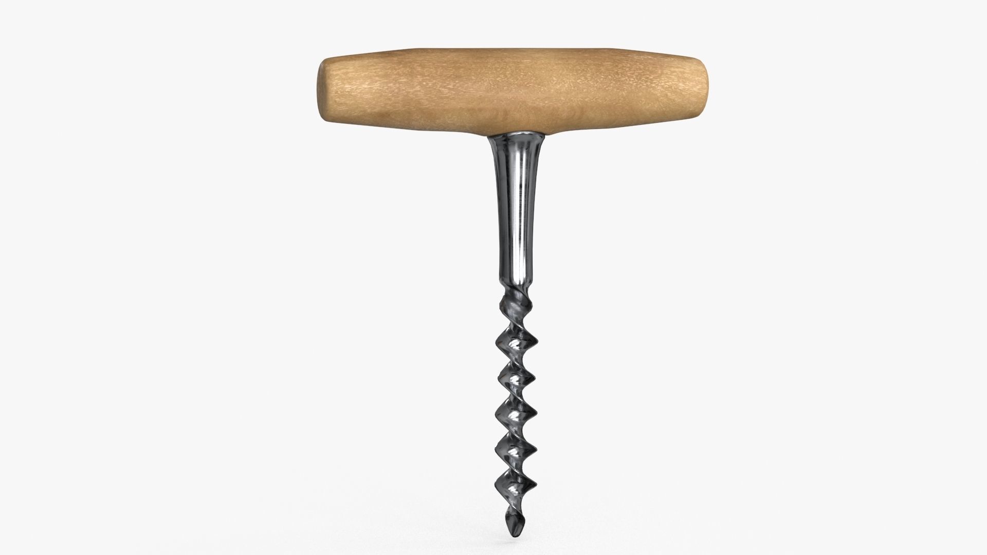 Wooden Handle Corkscrew Low-poly 3D model_3