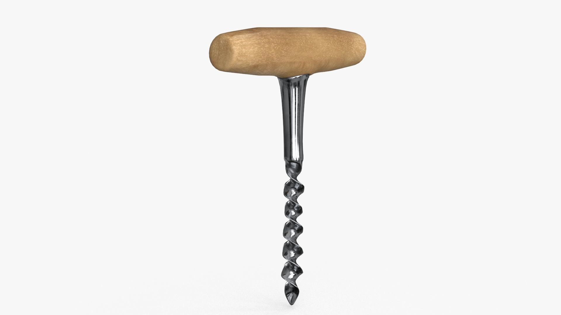 Wooden Handle Corkscrew Low-poly 3D model_4