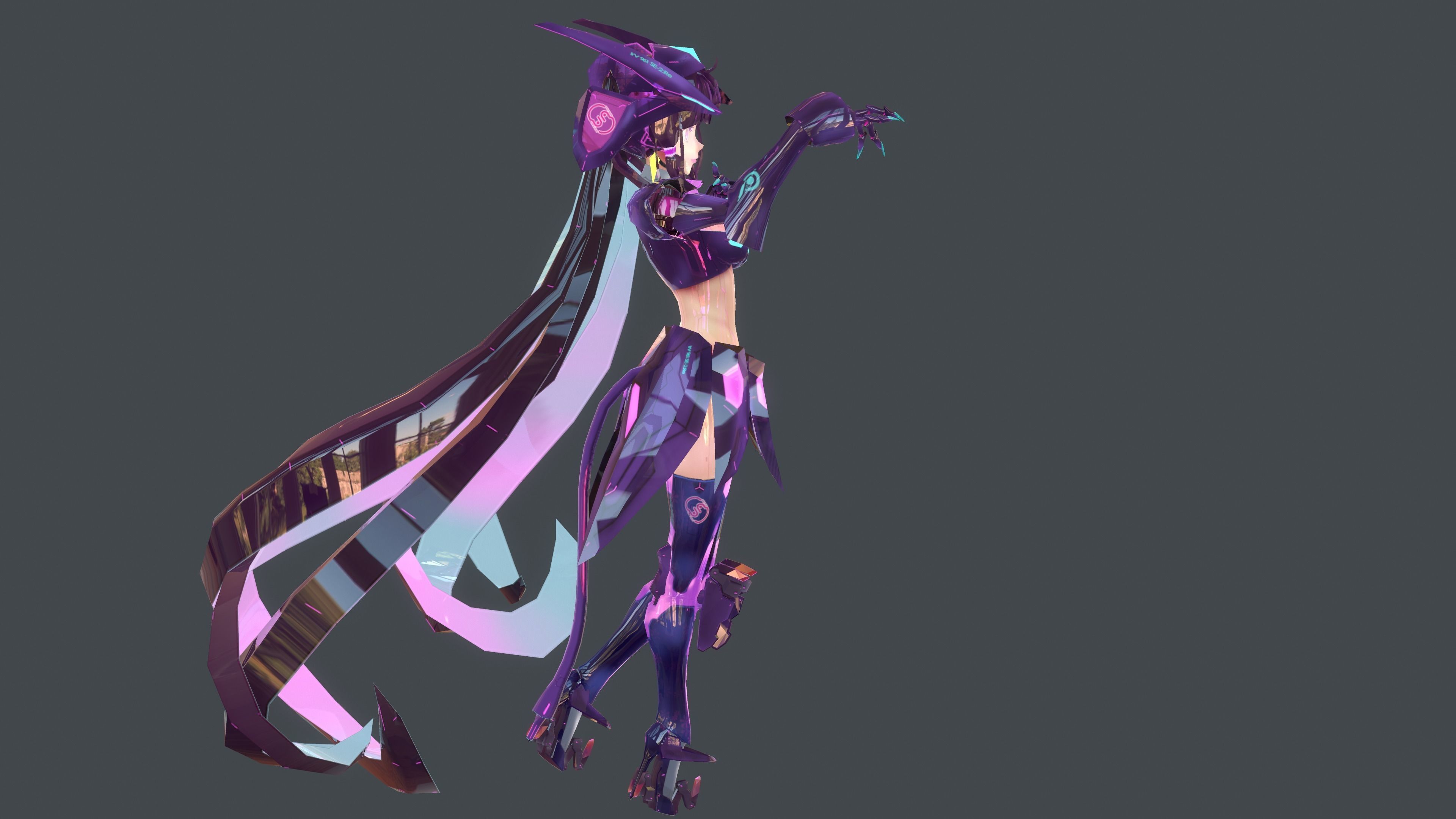 low-poly mech girl  Se-2Re Low-poly 3D model_11