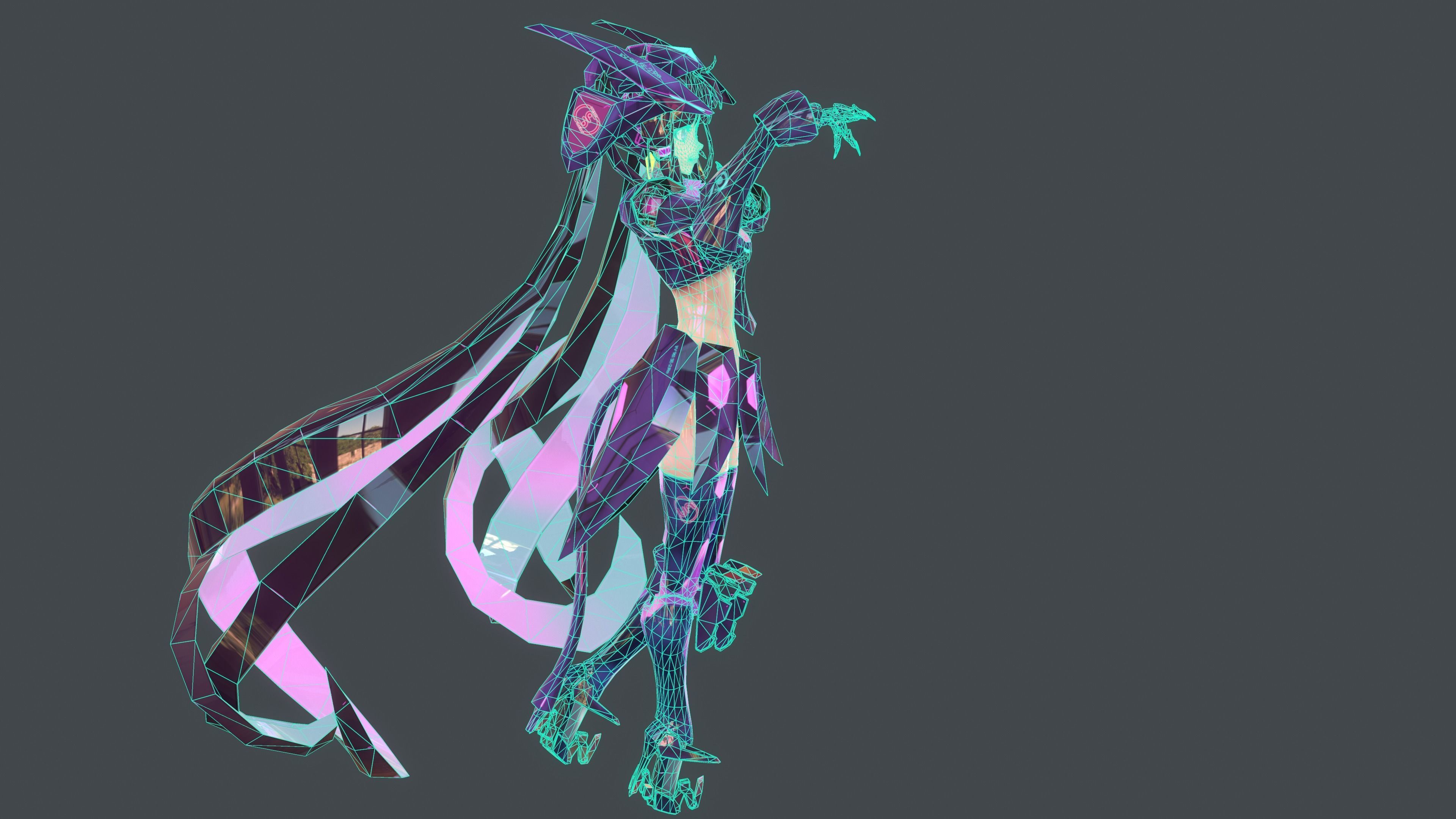 low-poly mech girl  Se-2Re Low-poly 3D model_7