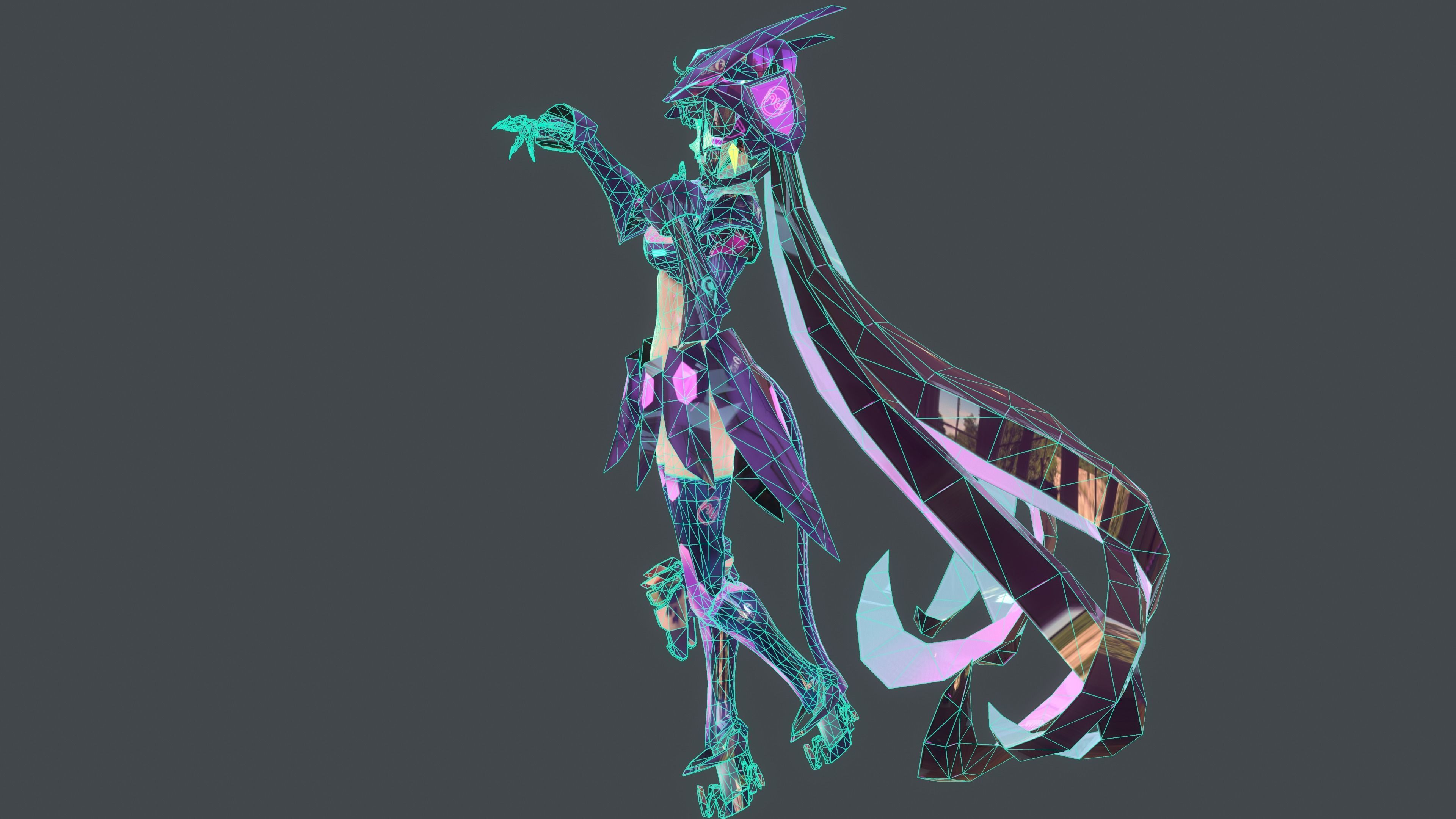 low-poly mech girl  Se-2Re Low-poly 3D model_6