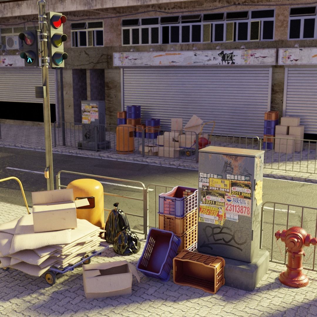 Hong Kong Street Props Pack FBX format 3D model_1