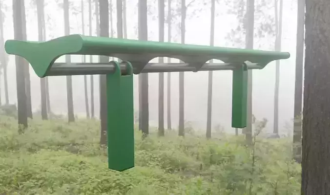 Bench 5 Low-Poly Green Painted Metal Low-poly 3D model