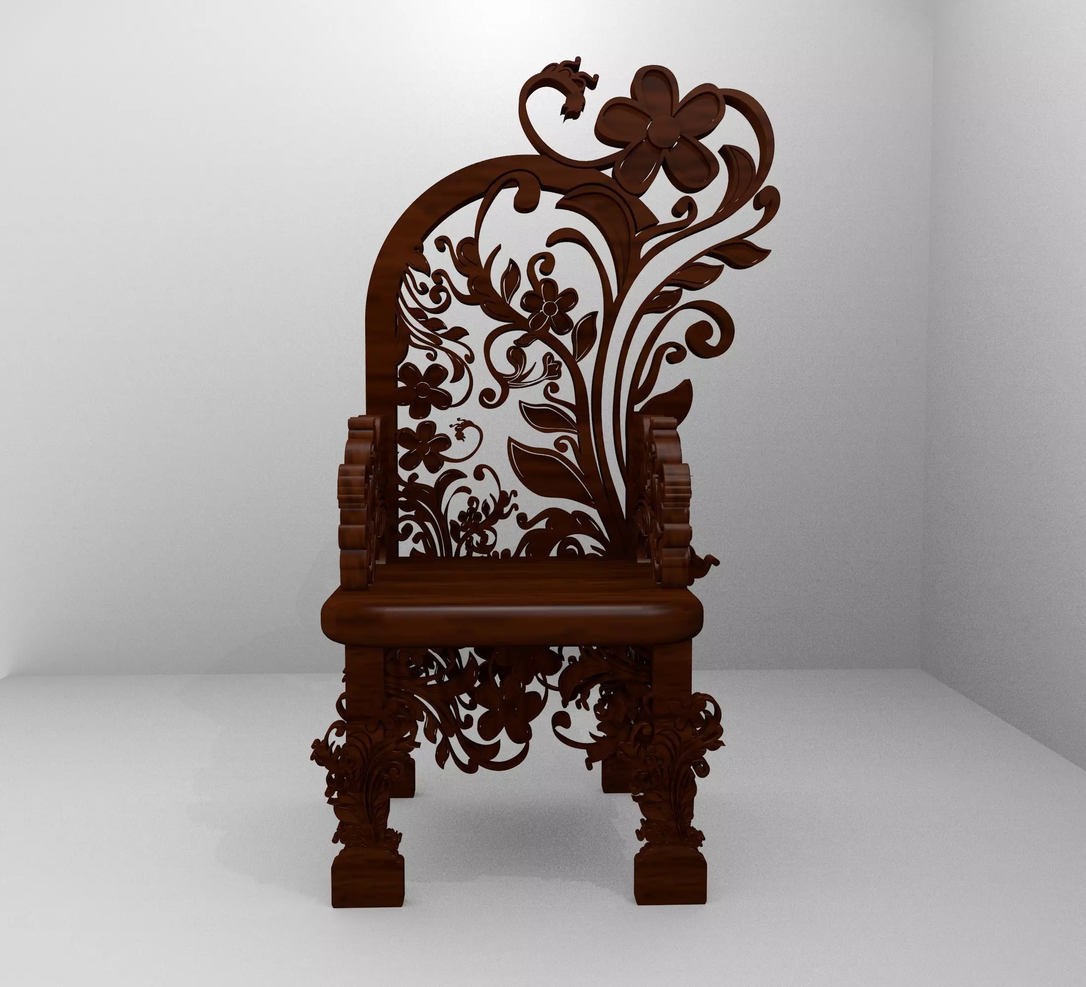 Romanesque Ornamental Chairwood Low-poly 3D model