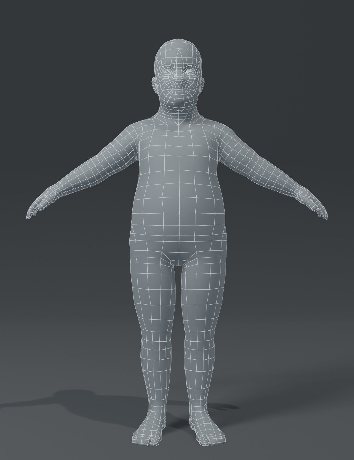 Fat Boy Kid Child Body Base Mesh 3D Model Low-poly 3D model_5