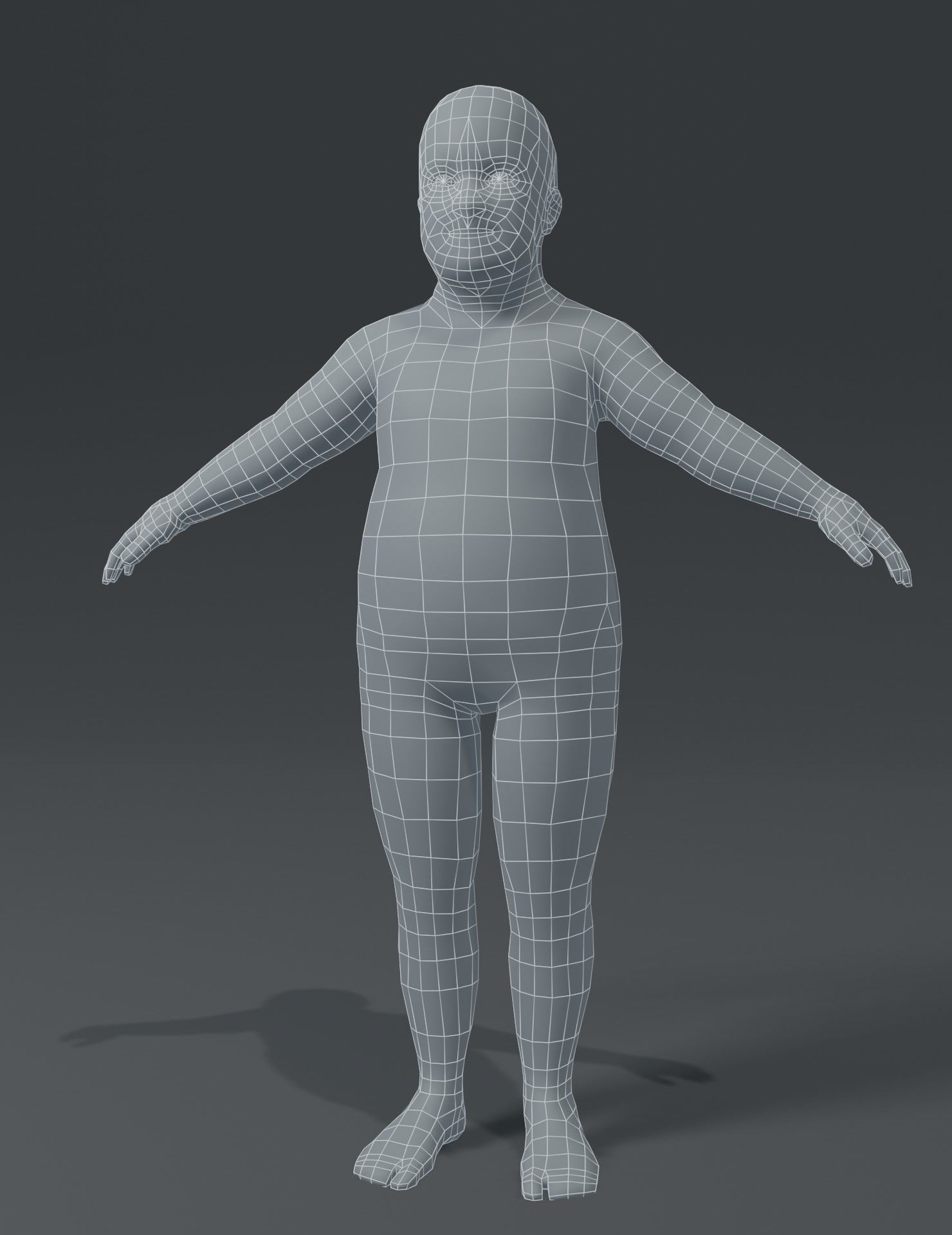 Fat Boy Kid Child Body Base Mesh 3D Model Low-poly 3D model_2
