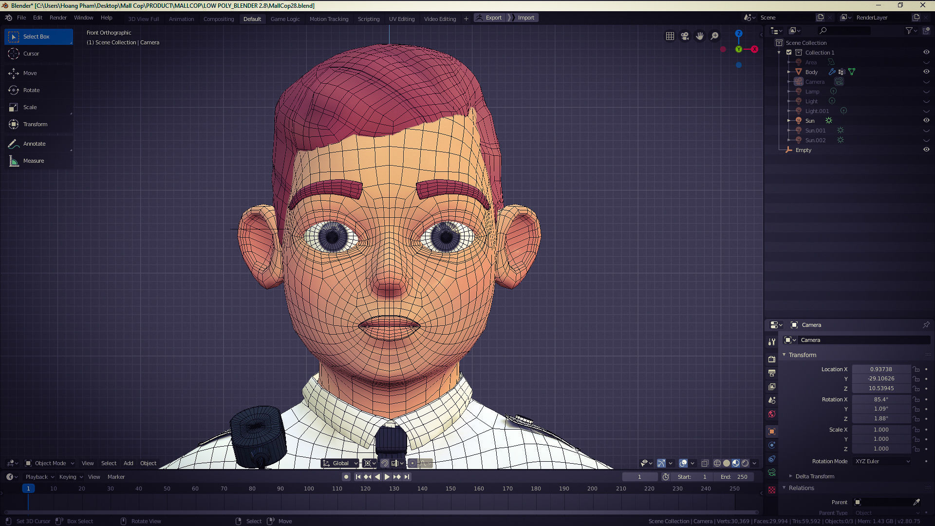 Mall Cop Character in Blender Cycles  and Eevee  and ZBrush File 3D model_4