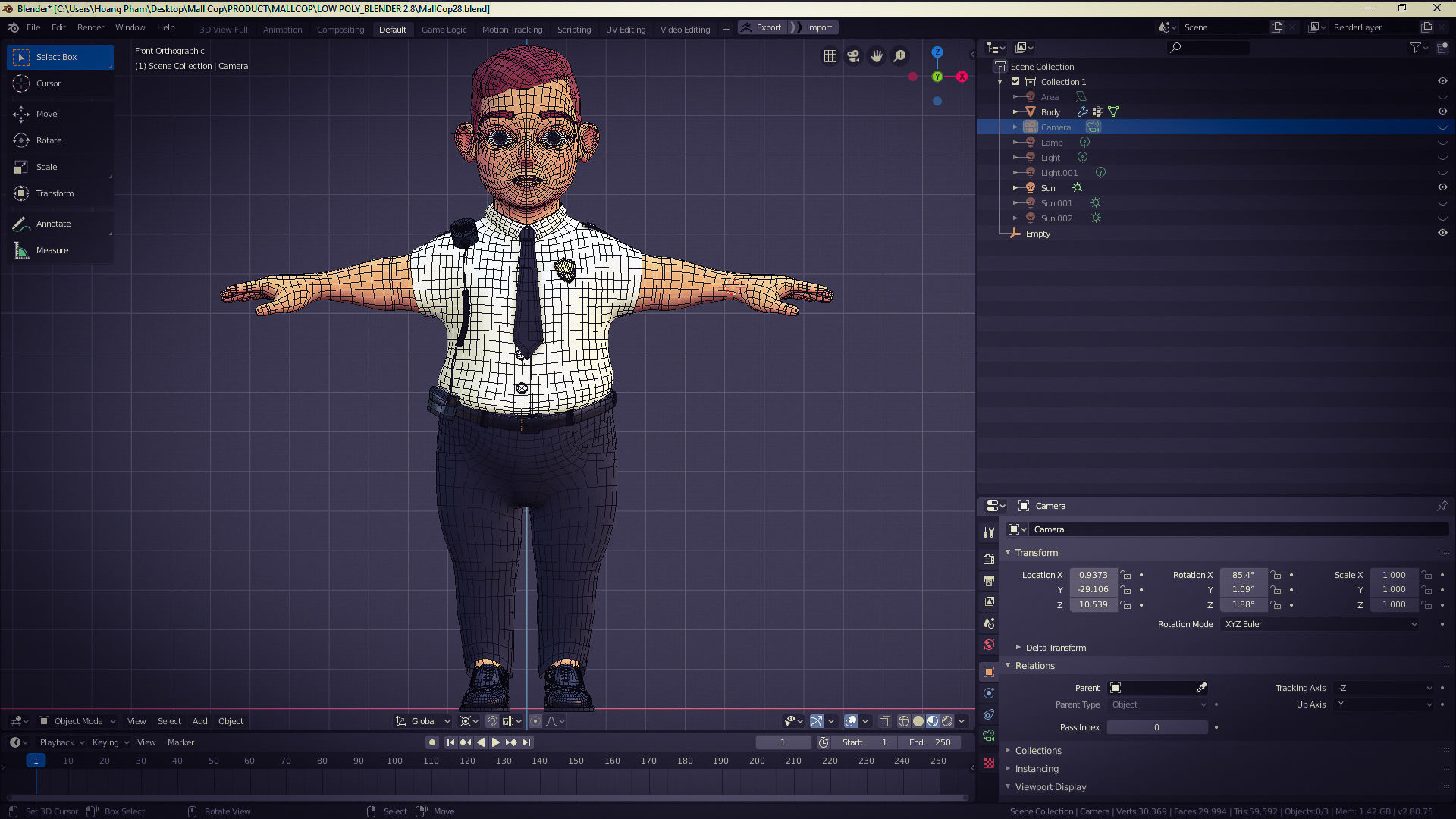 Mall Cop Character in Blender Cycles  and Eevee  and ZBrush File 3D model_3