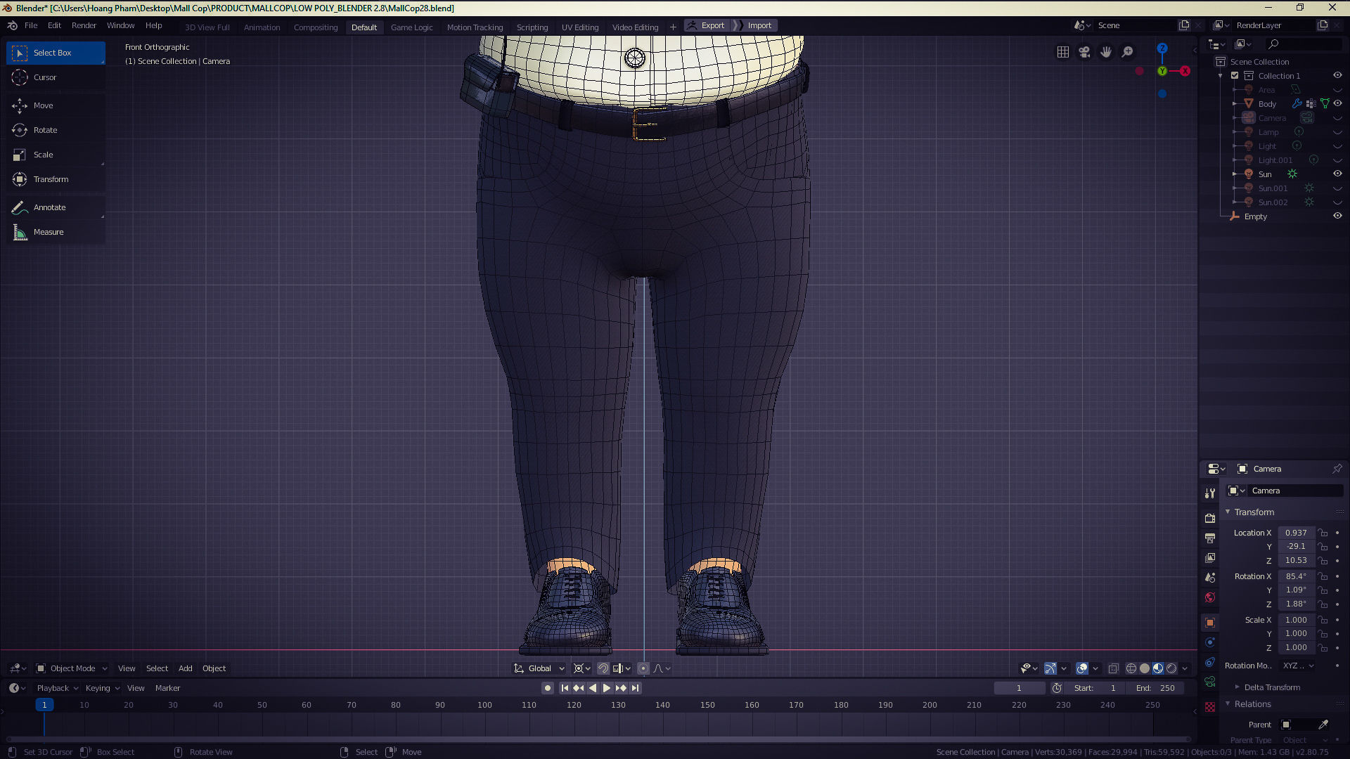 Mall Cop Character in Blender Cycles  and Eevee  and ZBrush File 3D model_6