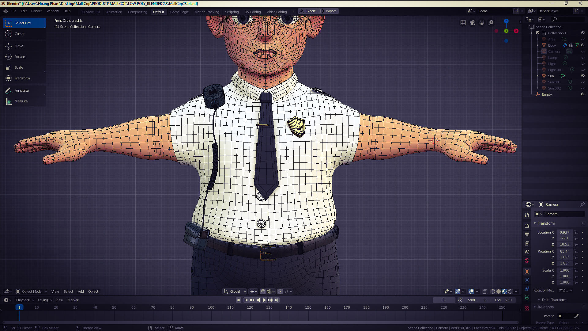 Mall Cop Character in Blender Cycles  and Eevee  and ZBrush File 3D model_5