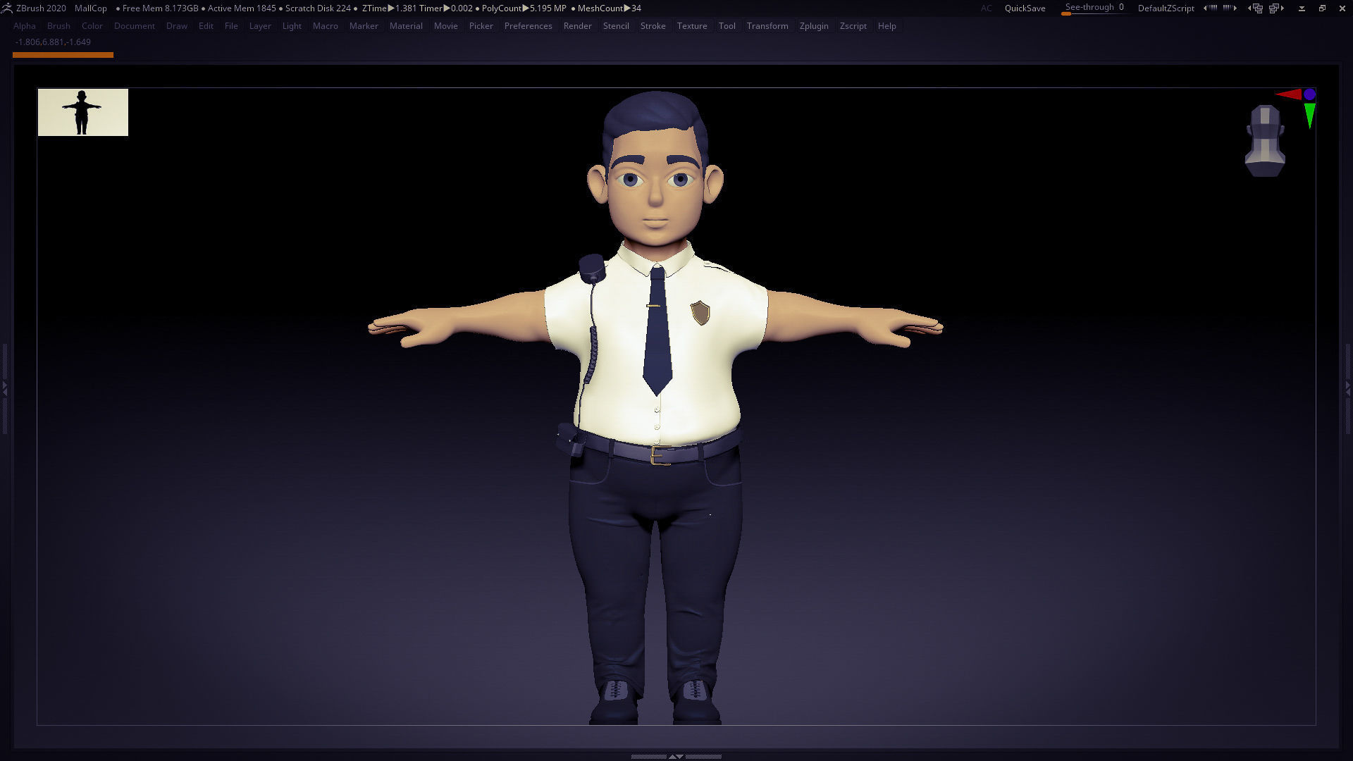Mall Cop Character in Blender Cycles  and Eevee  and ZBrush File 3D model_1