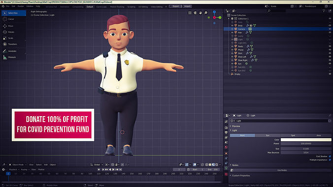 Mall Cop Character in Blender Cycles  and Eevee  and ZBrush File 3D model