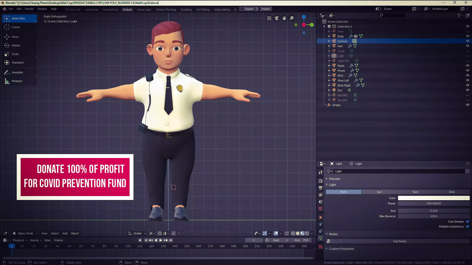 Mall Cop Character in Blender Cycles  and Eevee  and ZBrush File 3D model_0