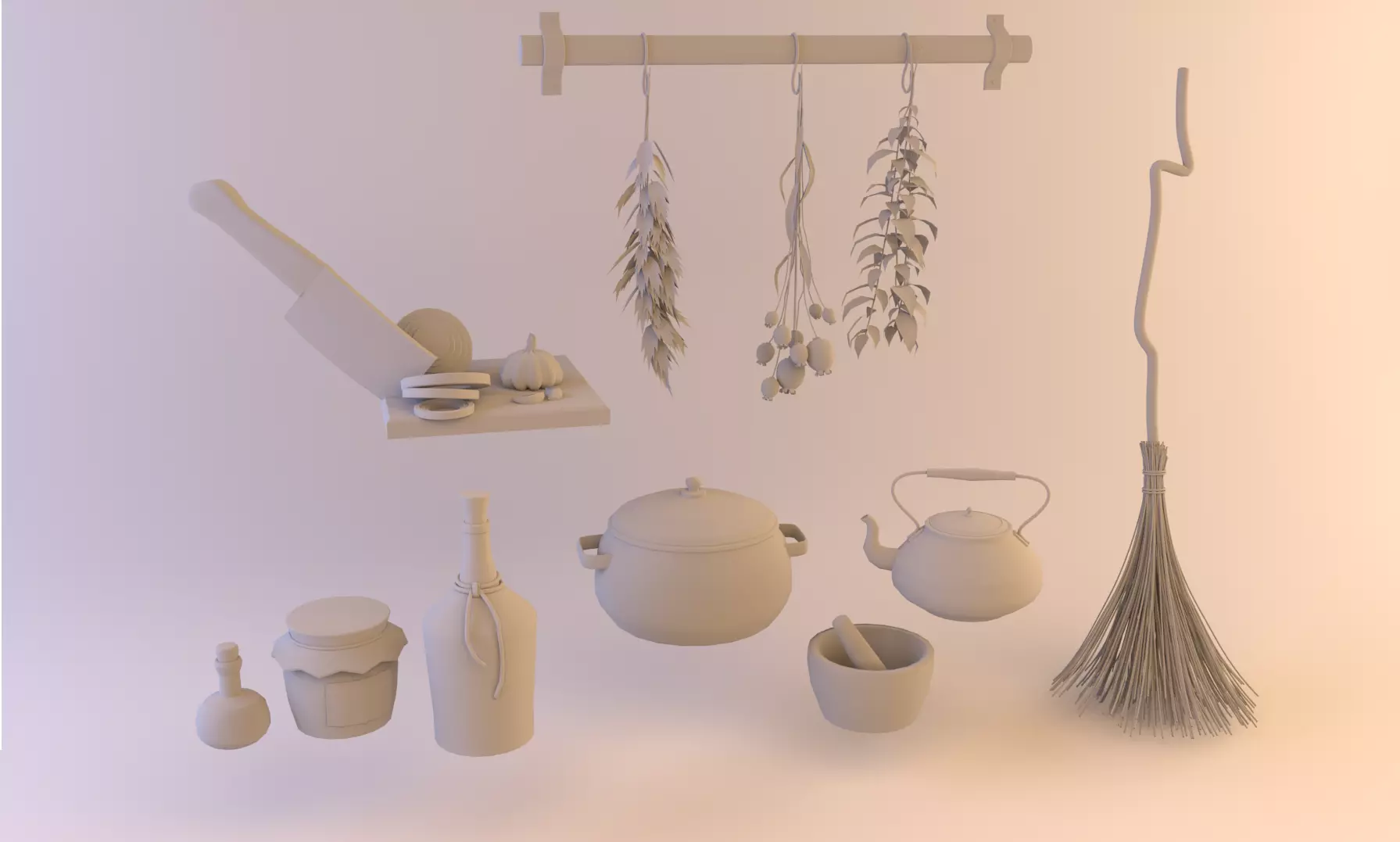 Low poly VR AR Stylized Old Witch Hut Assets Herbarium Low-poly 3D model