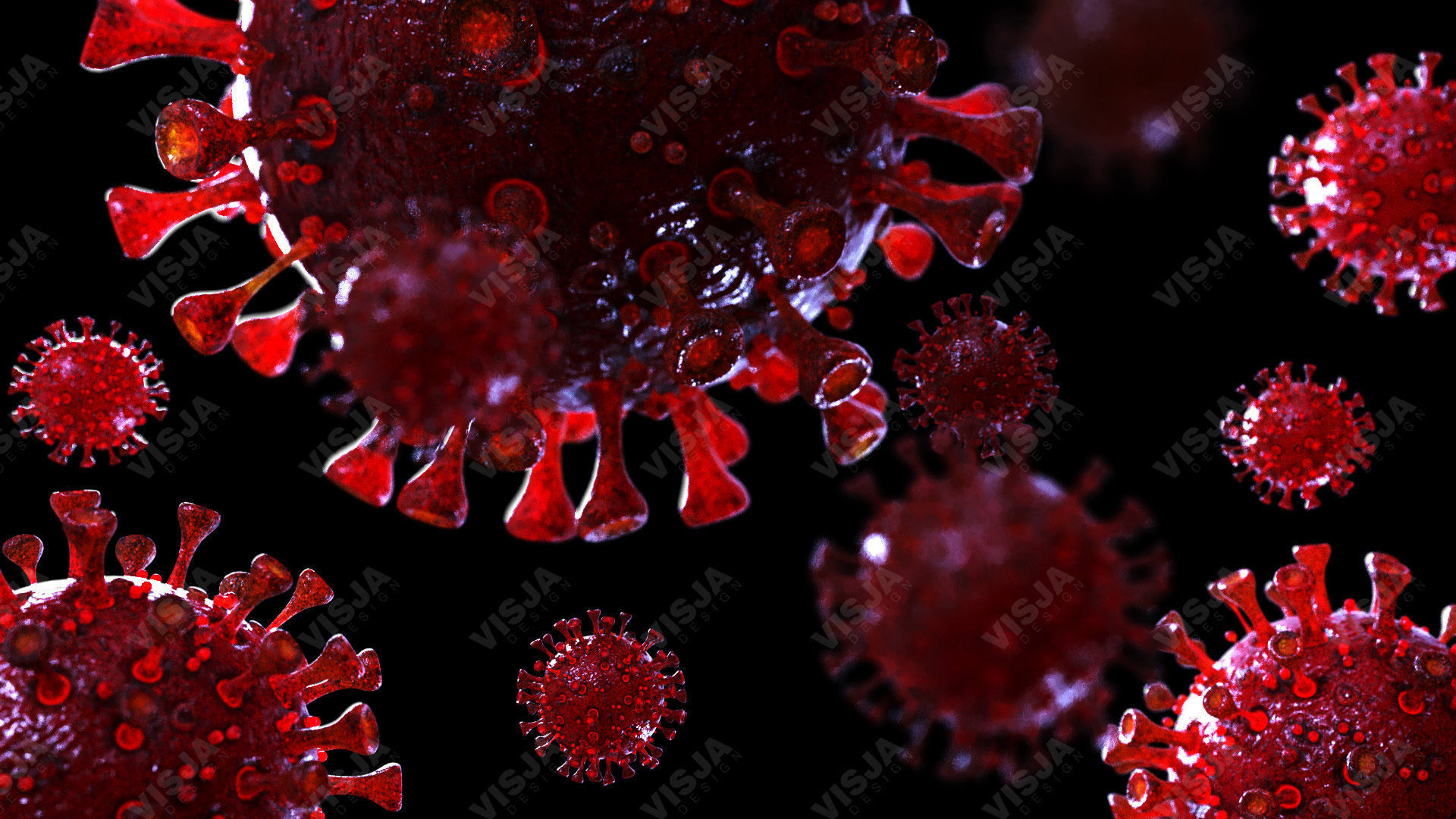 Coronavirus SARS-CoV-2 - Red - SCENE Low-poly 3D model_1