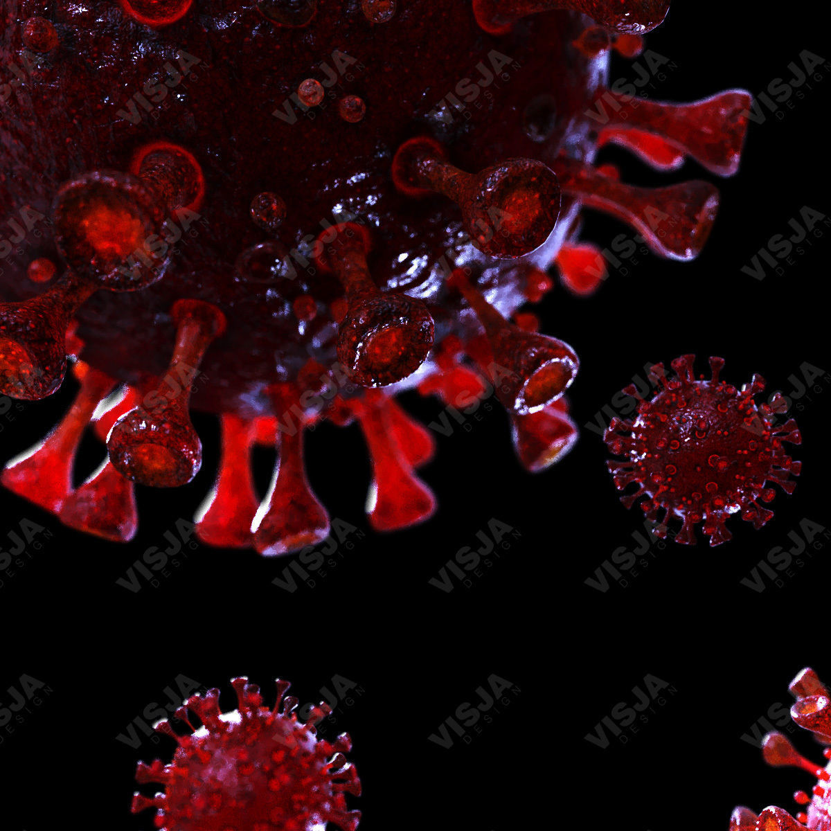 Coronavirus SARS-CoV-2 - Red - SCENE Low-poly 3D model_3