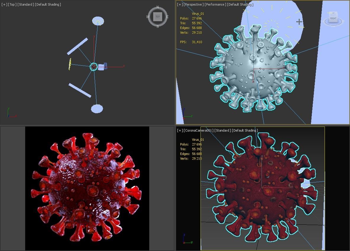 Coronavirus SARS-CoV-2 - Red - SCENE Low-poly 3D model_15