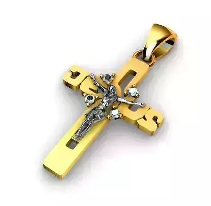Cross jesus pendant religiuos jewelry stones diamond 3D model 