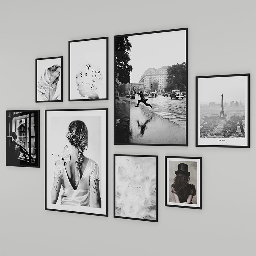 Frames Photo Modern Set 2 - Black and White - Scandinavian style Low-poly 3D model_2