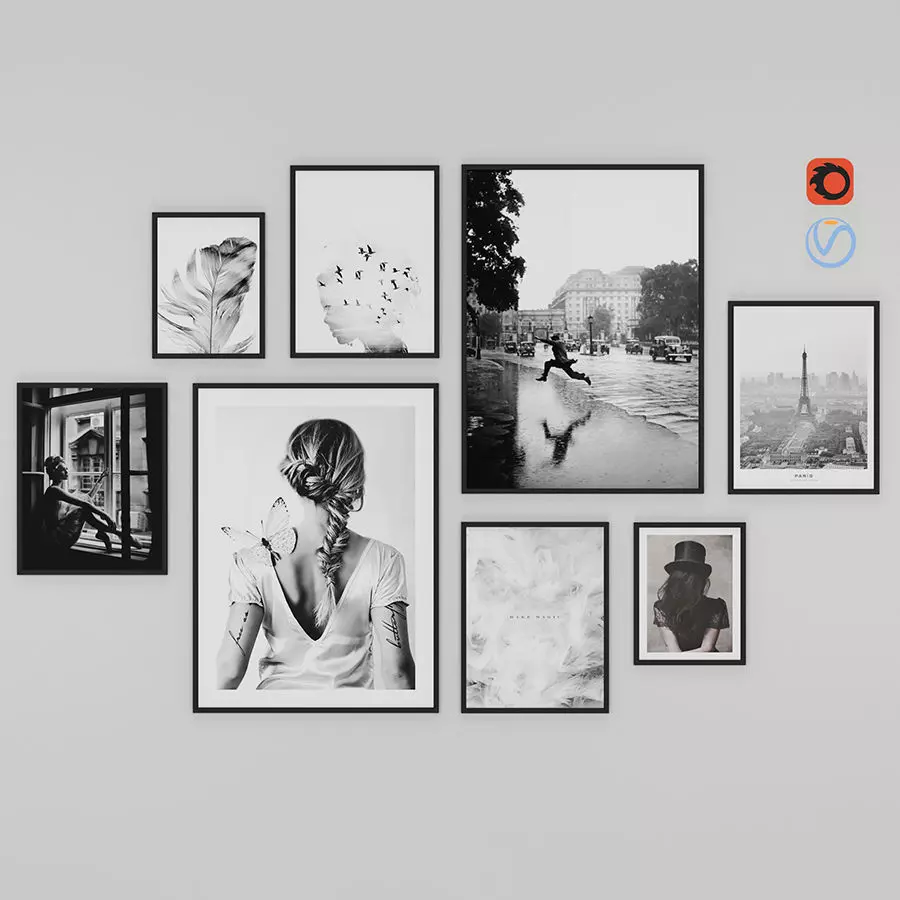 Frames Photo Modern Set 2 - Black and White - Scandinavian style Low-poly 3D model_0