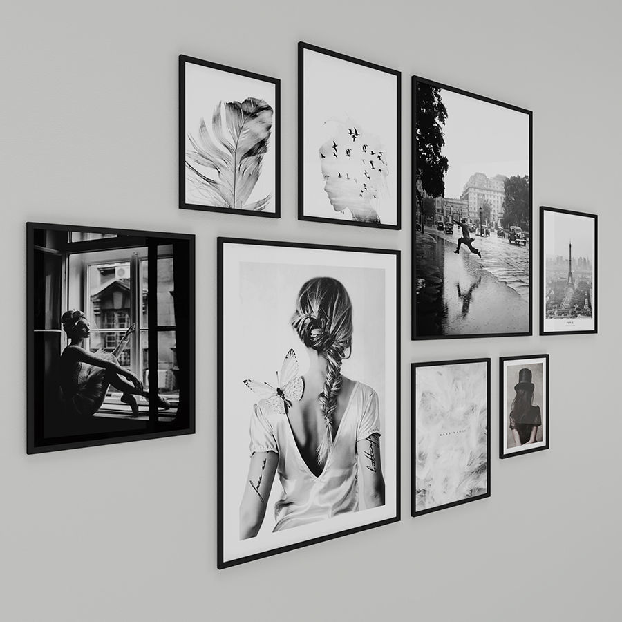 Frames Photo Modern Set 2 - Black and White - Scandinavian style Low-poly 3D model_1