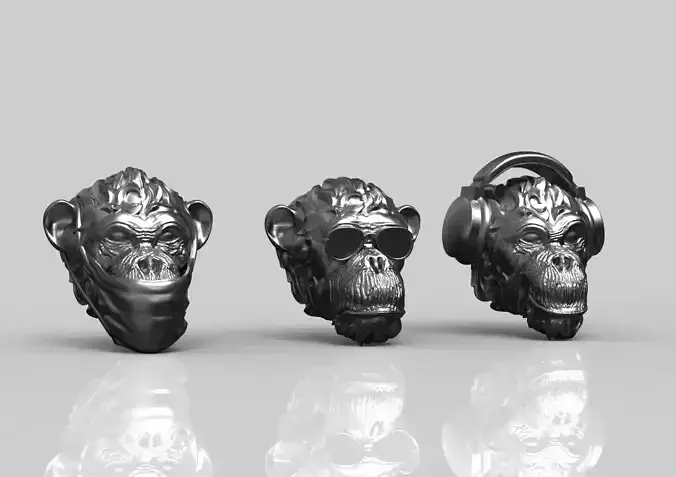 Monkeys monkey head with headphones and earphones 3D print model