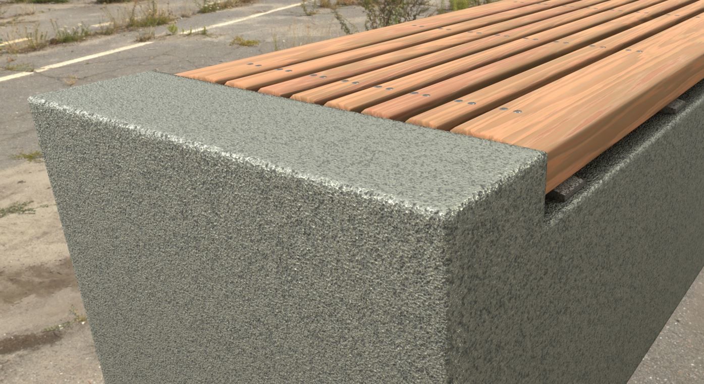 Bench -6- Wood on Concrete Block Low-poly 3D model_2