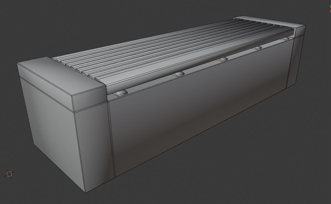 Bench -6- Wood on Concrete Block Low-poly 3D model_3