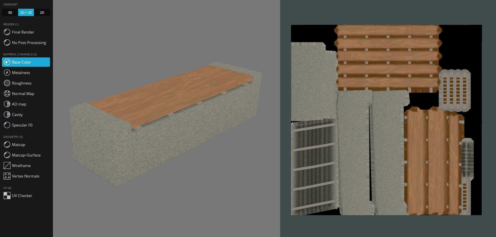 Bench -6- Wood on Concrete Block Low-poly 3D model_14