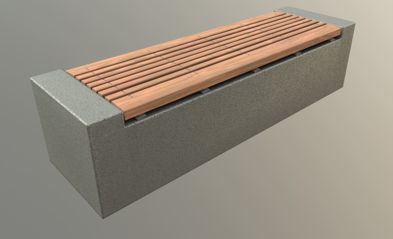 Bench -6- Wood on Concrete Block Low-poly 3D model_9