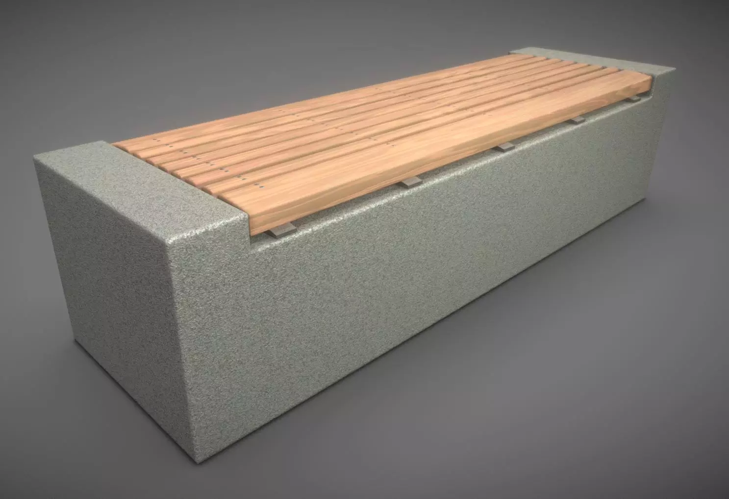 Bench -6- Wood on Concrete Block Low-poly 3D model_0
