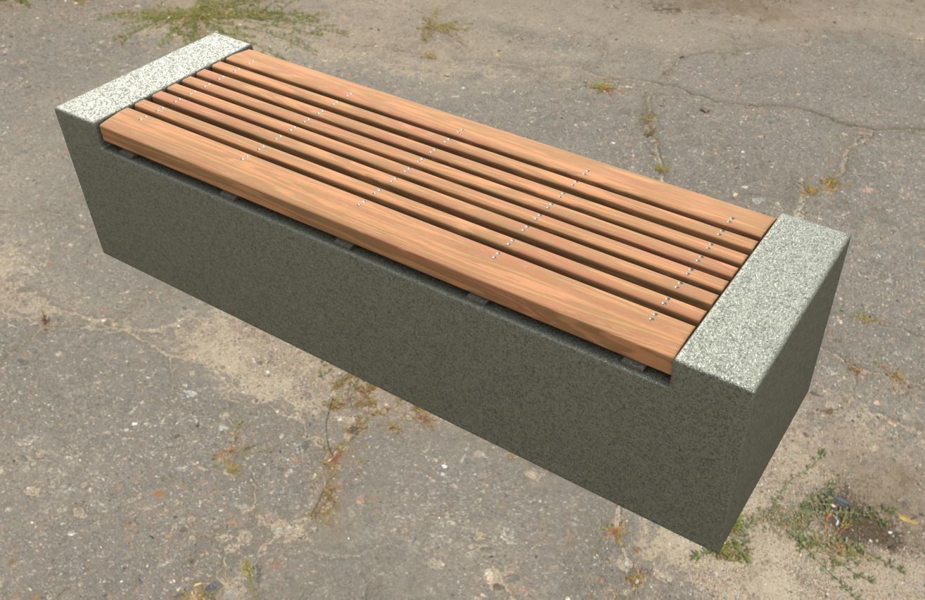 Bench -6- Wood on Concrete Block Low-poly 3D model_5