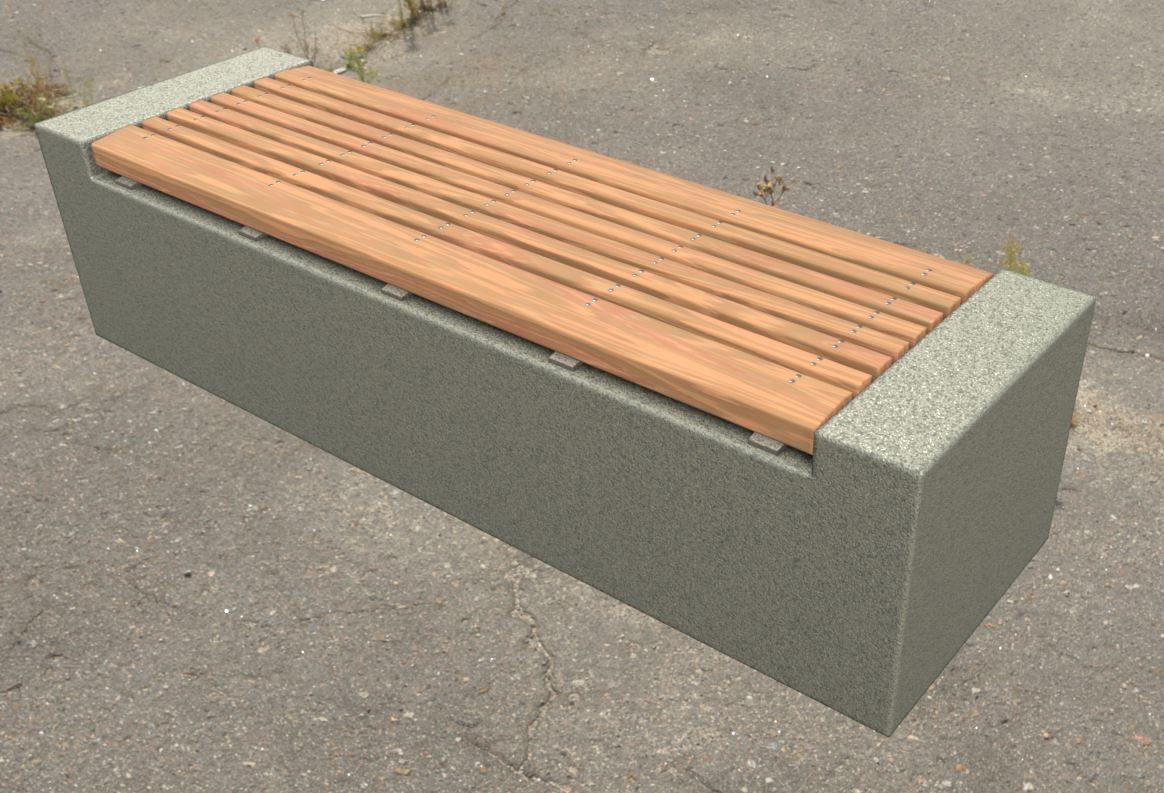 Bench -6- Wood on Concrete Block Low-poly 3D model_8