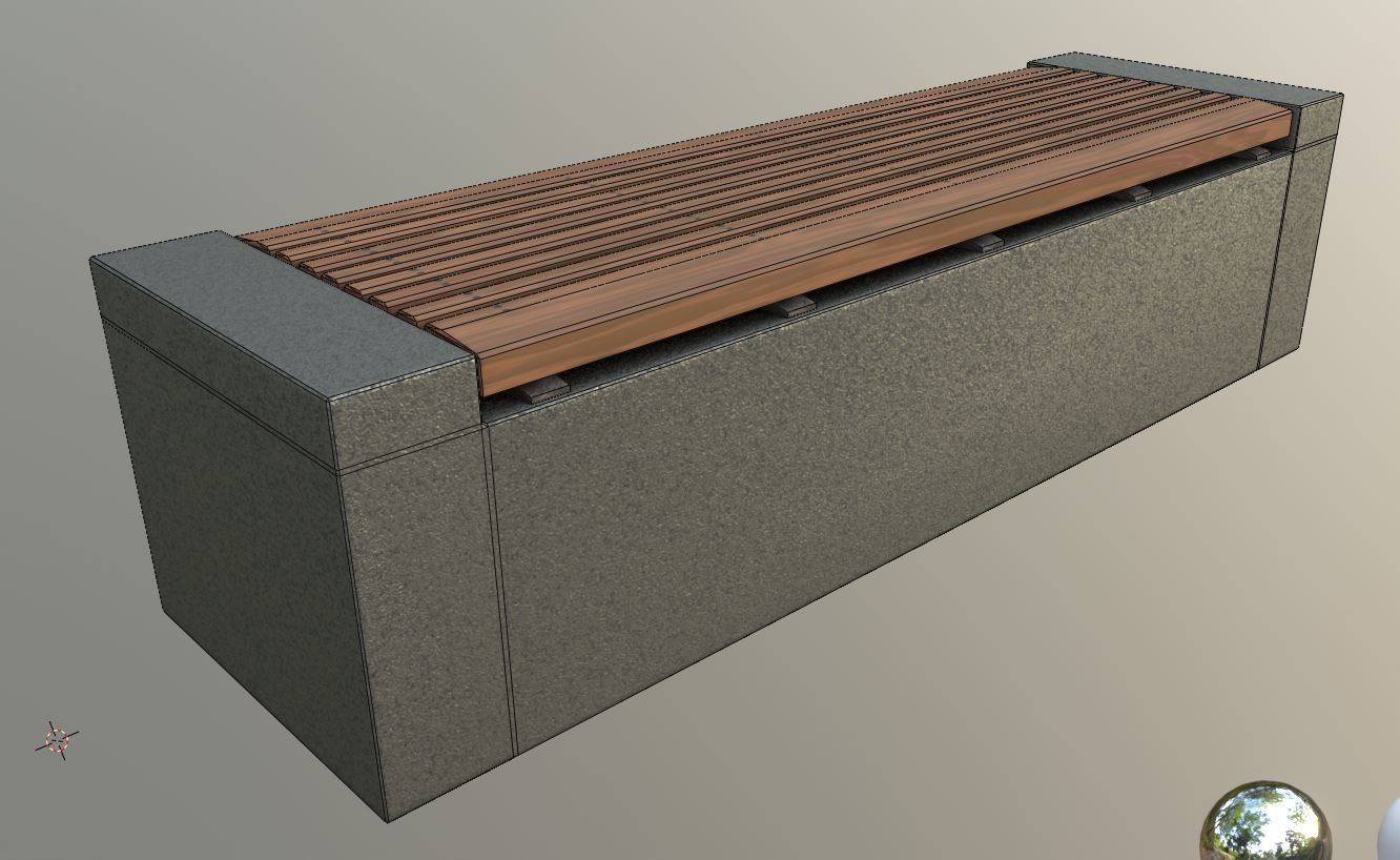 Bench -6- Wood on Concrete Block Low-poly 3D model_7