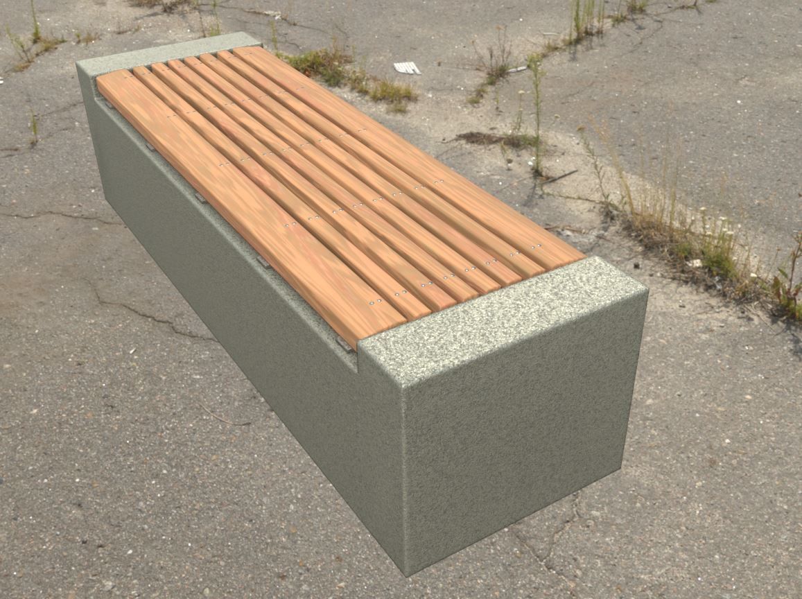 Bench -6- Wood on Concrete Block Low-poly 3D model_1