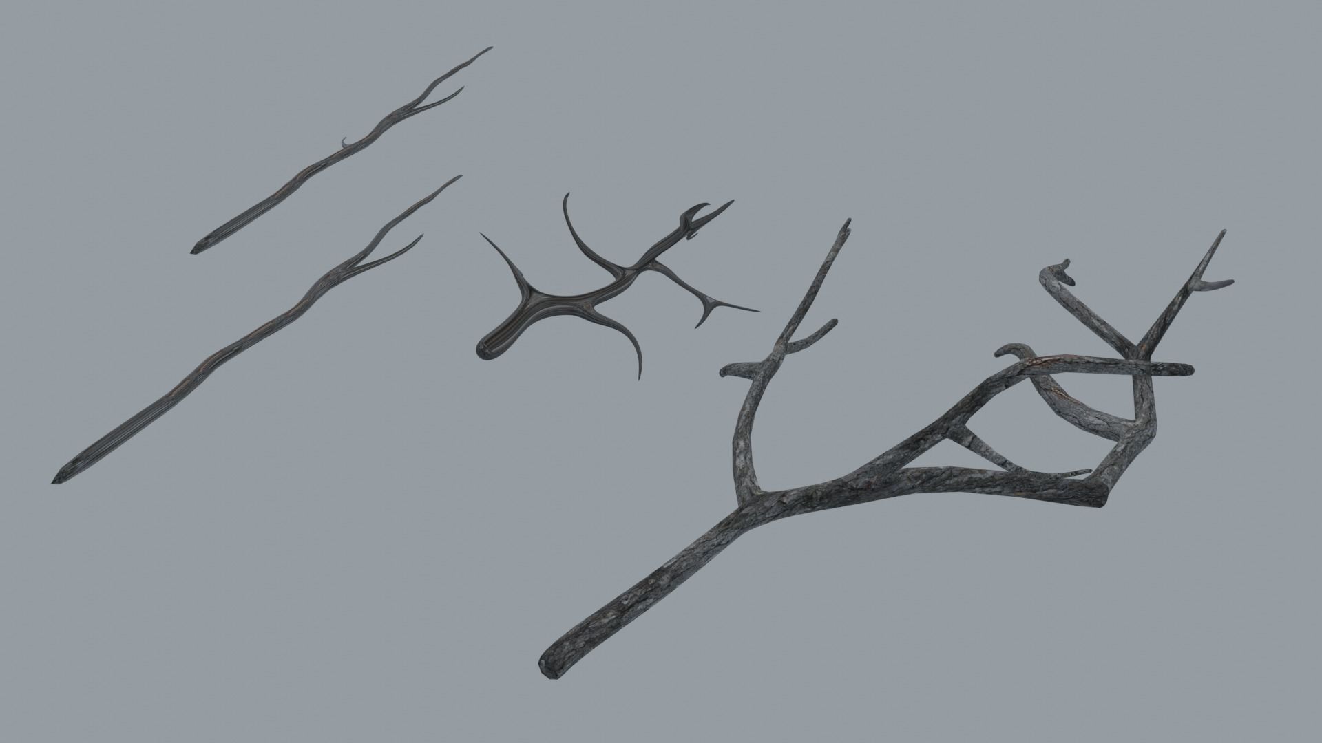 Branches three bare Low-poly 3D model_3