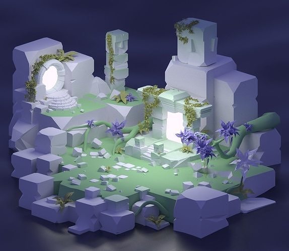 Ancient Portals - Ancient environment PART2 Low-poly 3D model