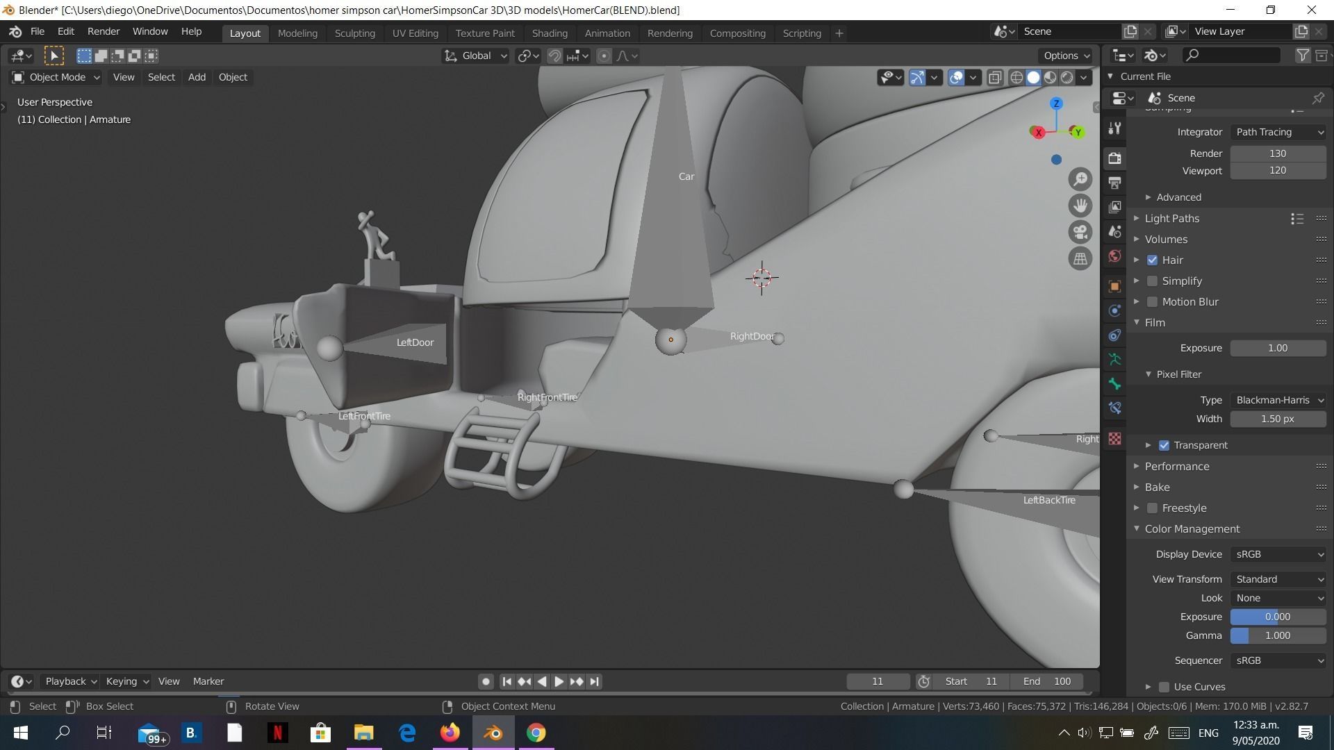 Low-Poly Car Homer Simpson 3D Blender Rigged Cartoon 3D model_11