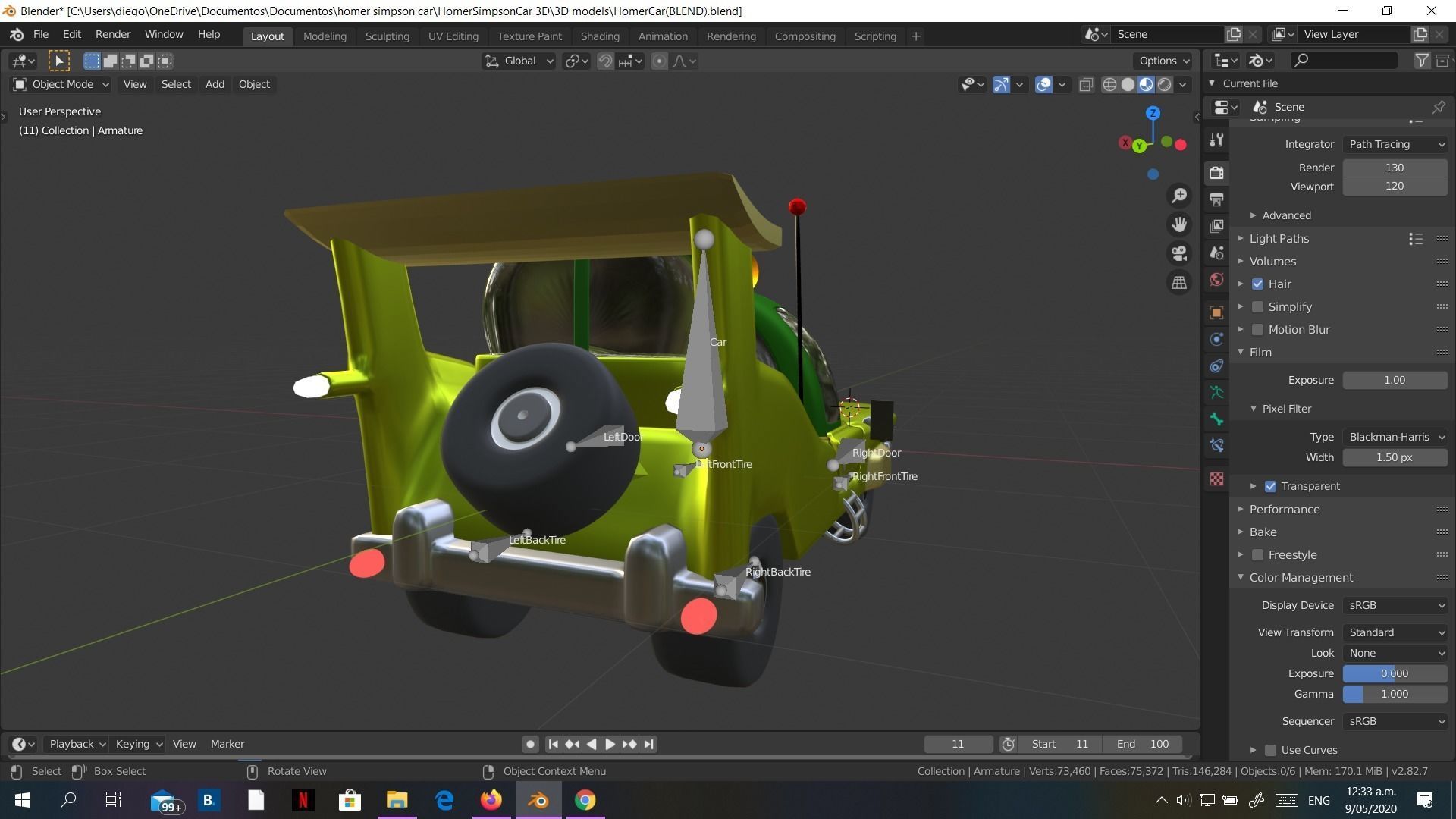 Low-Poly Car Homer Simpson 3D Blender Rigged Cartoon 3D model_15