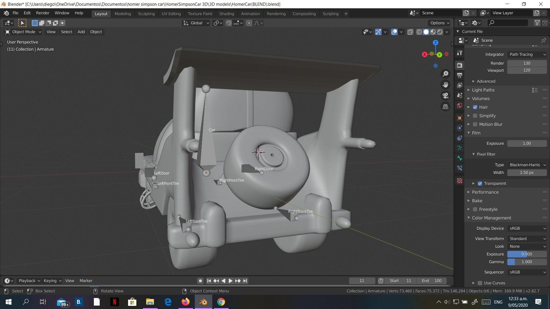 Low-Poly Car Homer Simpson 3D Blender Rigged Cartoon 3D model_13