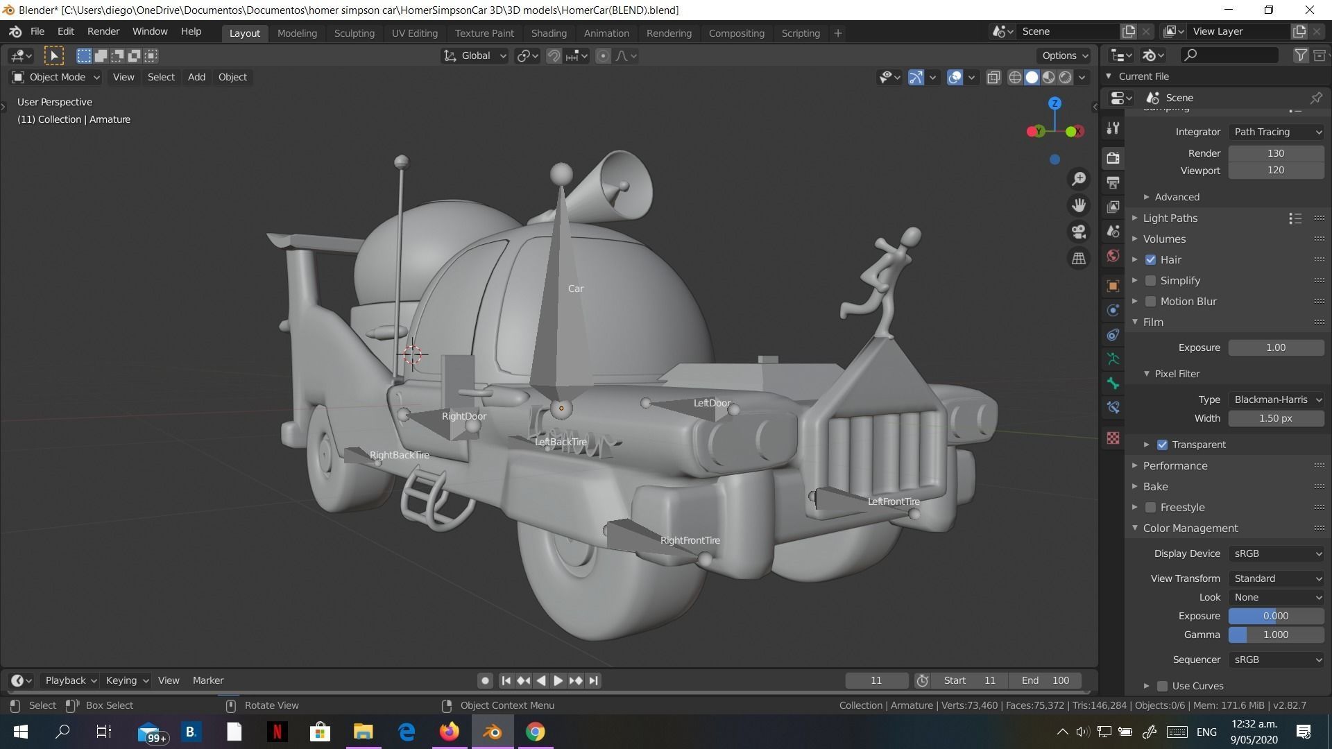 Low-Poly Car Homer Simpson 3D Blender Rigged Cartoon 3D model_14