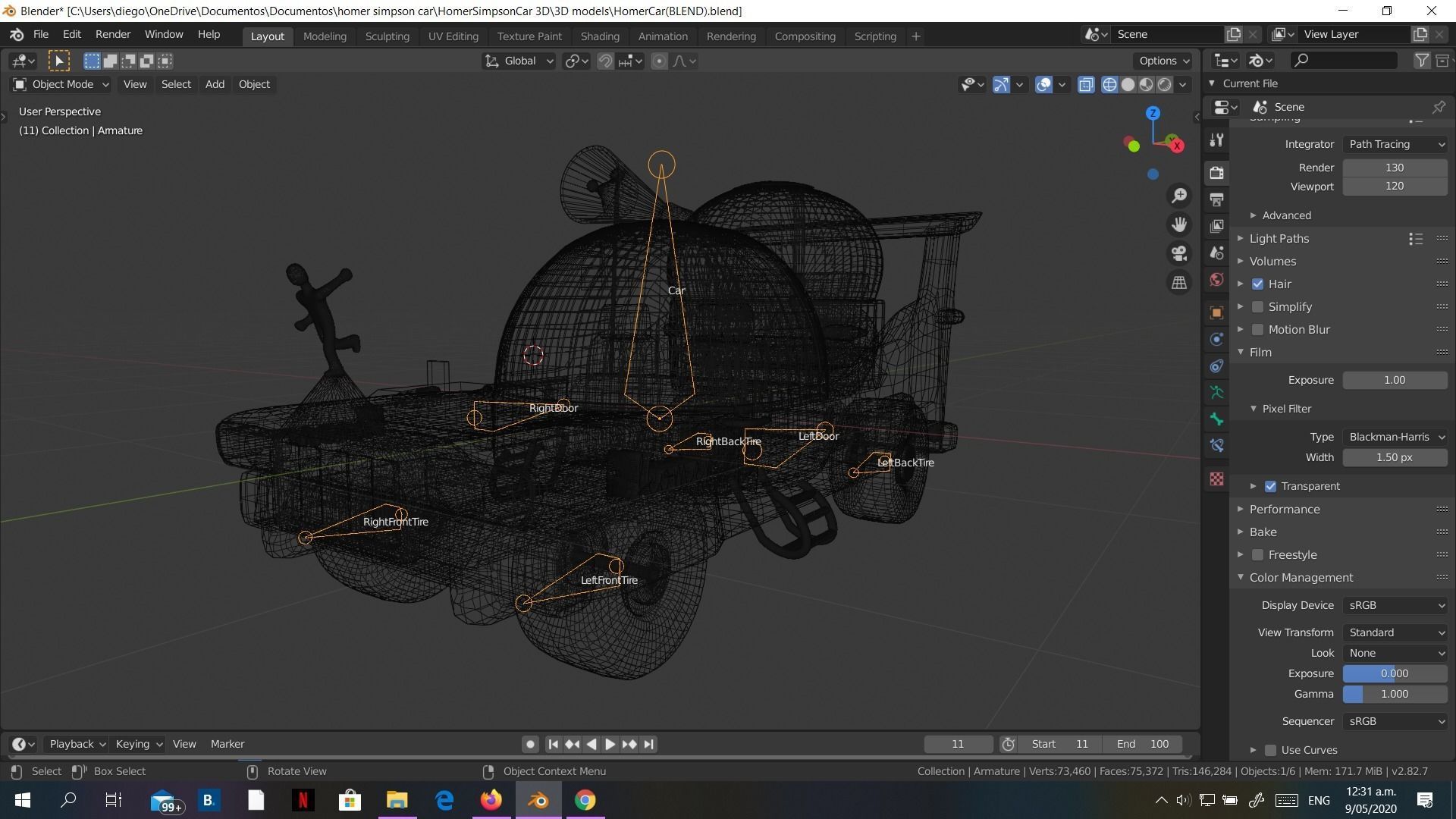 Low-Poly Car Homer Simpson 3D Blender Rigged Cartoon 3D model_17