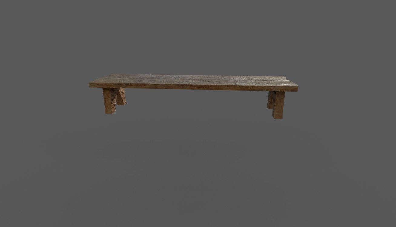 Wooden Bench Low-poly 3D model_3