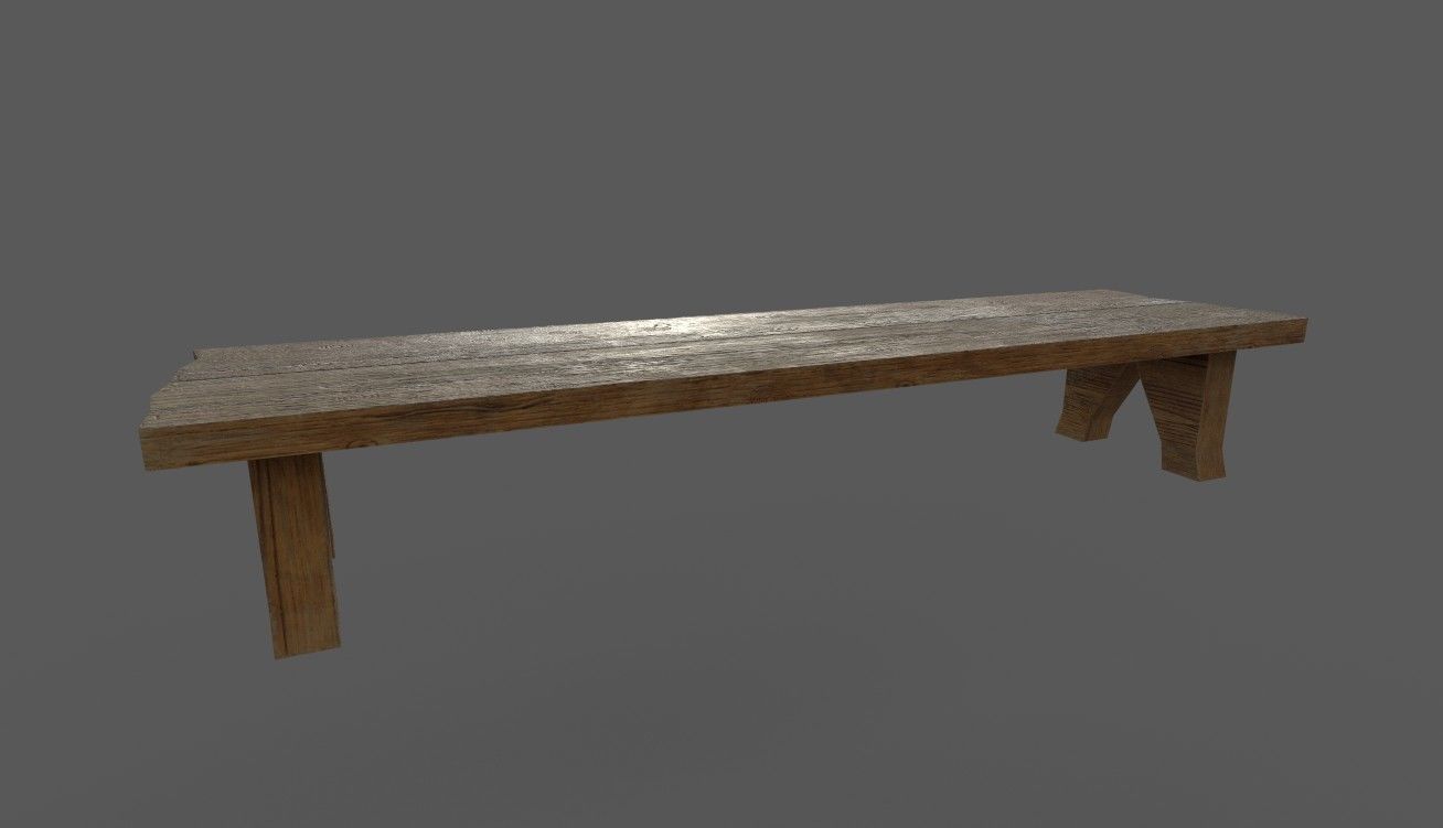 Wooden Bench Low-poly 3D model_1