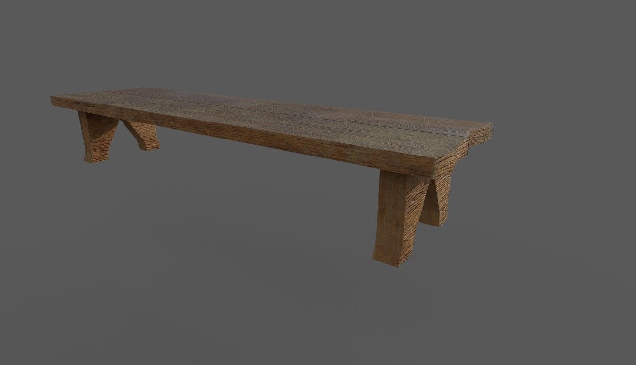 Wooden Bench Low-poly 3D model_2
